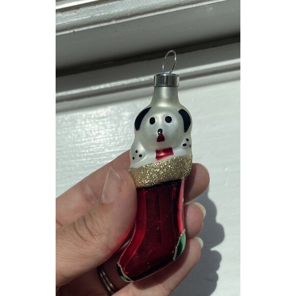 Vintage Christmas Trimmeries glass ornaments Handpainted Cat Dog Santa Stocking - Picture 2 of 10